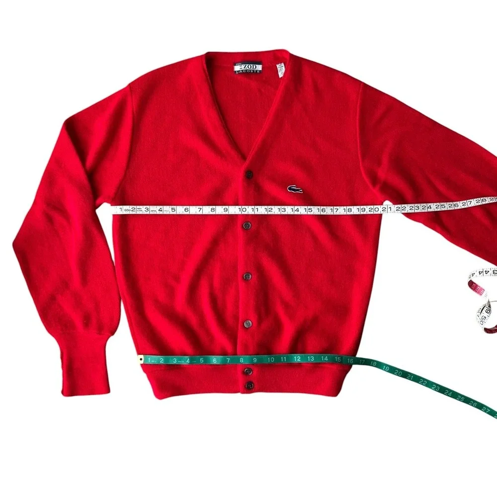 Vintage Izod Lacoste Red Cardigan Sweater Mens Medium Orlon Acrylic V-Neck Logo